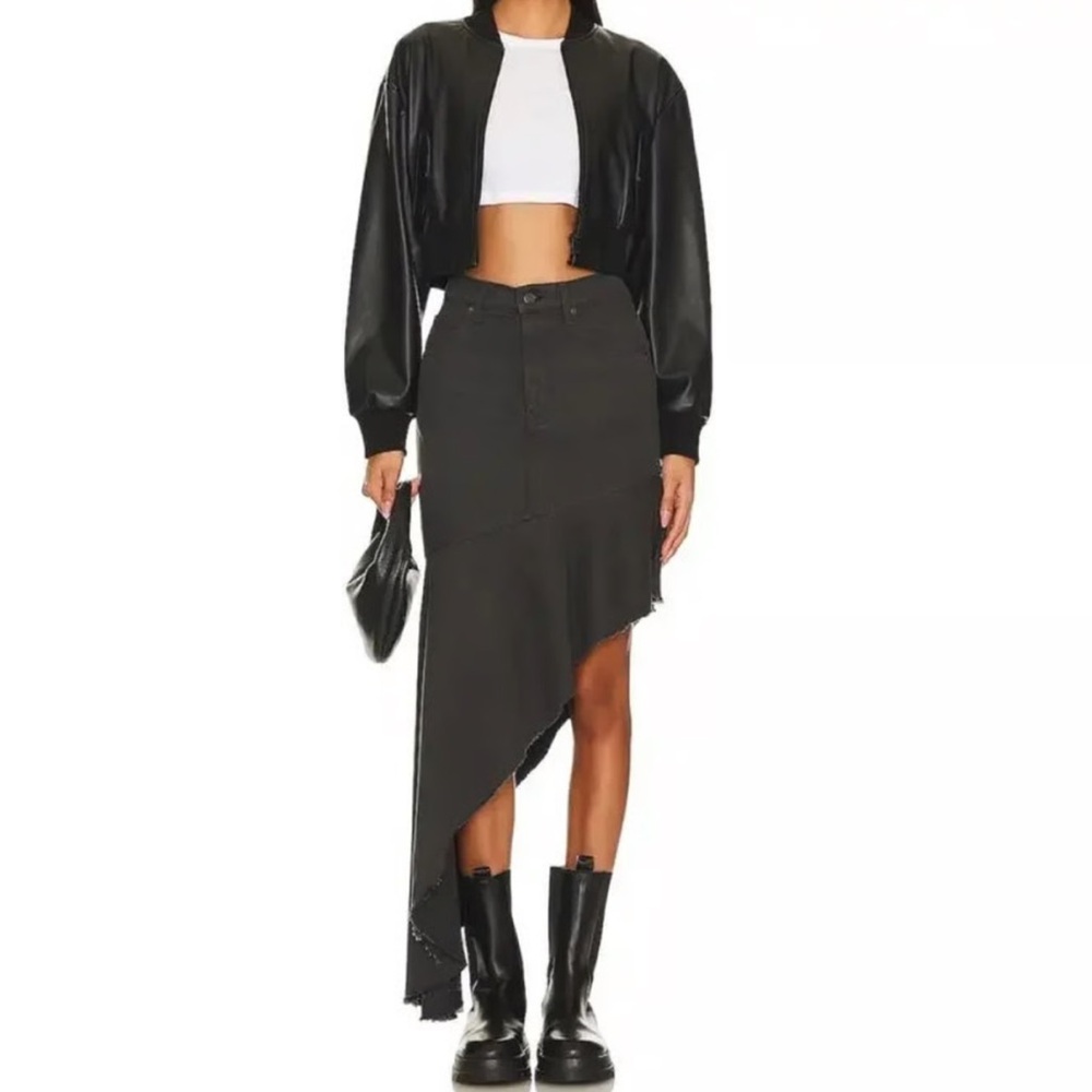 MOTHER Snacks The Crinkle Cut Black Denim Asymmetrical Skirt Sz 26 grunge